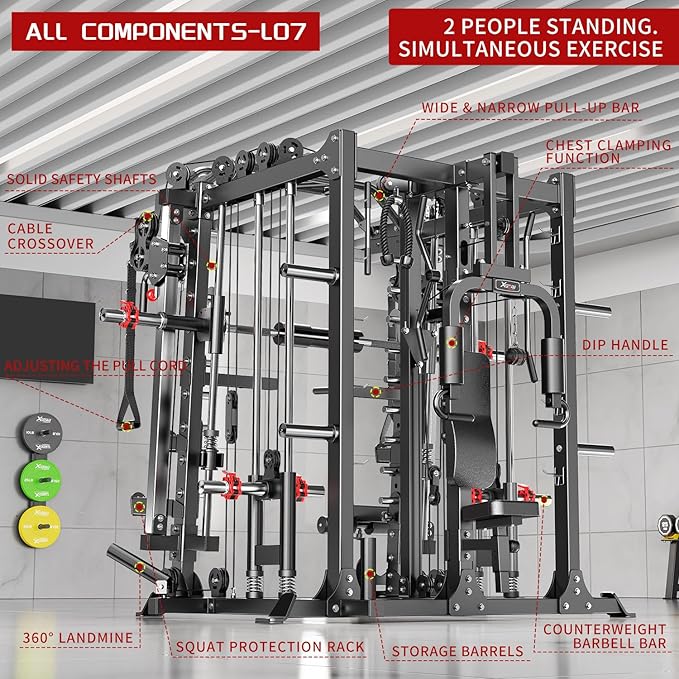 Multi-Purpose Squat Rack,Smith Machine Weight Rack Set with Cable Crossover System, Home Gym Power Racks, Power Racks and Packages