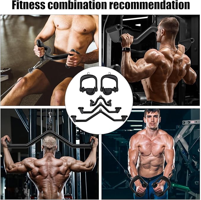 SELEWARE LAT Pull Down Bars Cable Machine Attachment Heavy Duty Steel Tubing Structure Home Gym Workout Attachments Triceps Press Down Bar for Cable Machine Back Strength Training V-Bar Rowing Set