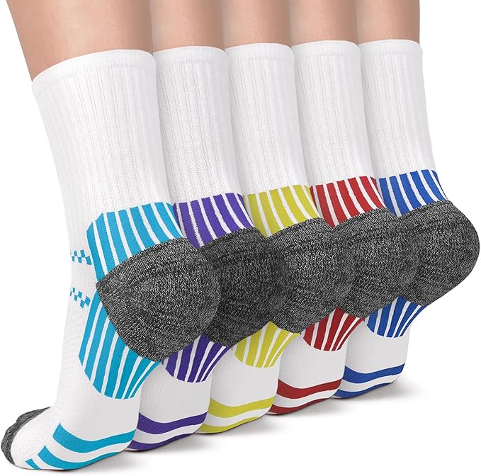 5 Pairs Copper Compression Socks for Women & Men - Ankle Plantar Fasciitis Arch Support Running Socks for Athletic