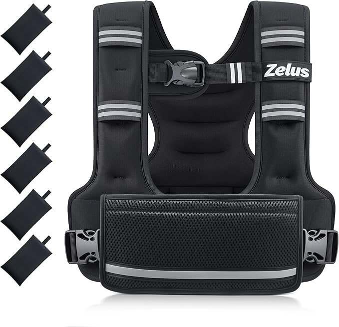 ZELUS Weighted Vest for Women Men, 4-10lb/11-20lb/20-32lb Curve-Fit Ergonomic Design Adjustable Workout Vest with 6 Iron Sand Bags, SGS-Certified Rucking Vest for Strength Training & Cardio Workouts