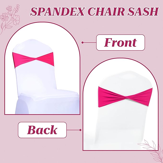 MDS Pack of 25 Spandex Chair Sashes Bows Elastic Stretch Dining Chair Bands Ties Without Slider Buckle Universal fits for Wedding Baby Shower Birthday Party Banquet Event Decoration - Magenta