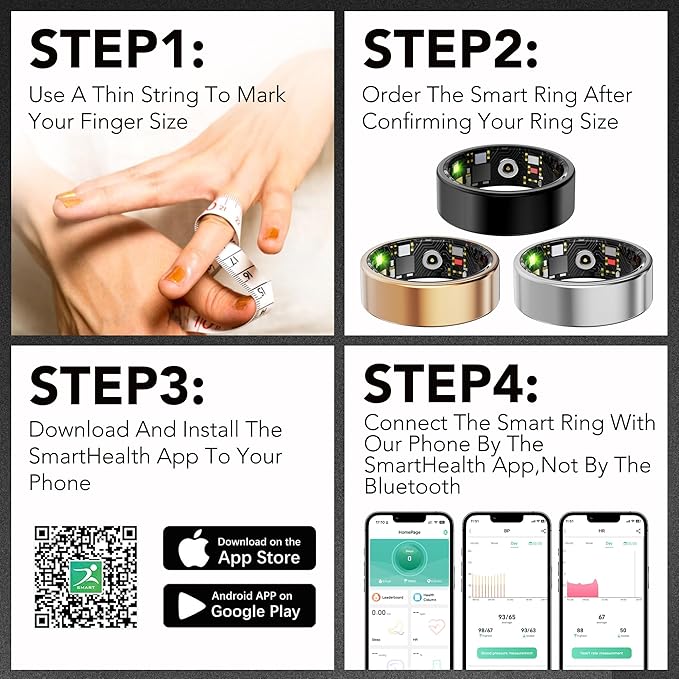 Smart Health Ring for Women Men Fitness Tracker with Heart Rate, Blood Oxygen, Blood Pressure, Sleep Monitoring, Step Counting, IP68 Waterproof for iOS and Android, No APP Fee, Rose Gold 14