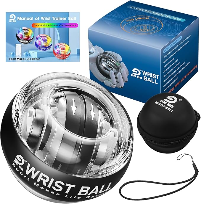 JIN BD Wrist Trainer Ball Auto-Start Gyroscopic Forearm Exerciser Gyro Ball for Strengthen Arms, Fingers, Bones and Muscles（Black Wrist Ball (No Light)）