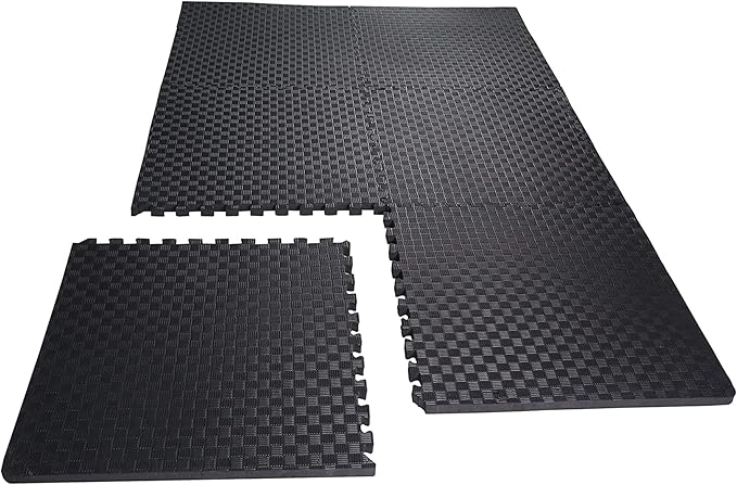 BalanceFrom Puzzle Exercise Mat 1' Thick, EVA Interlocking Foam Floor Tiles for Home Gym, Mat for Home Workout Equipment, Floor Padding for Kids, Black, 24 in x 24 in x 1 in, 24 Sq Ft - 6 Tiles