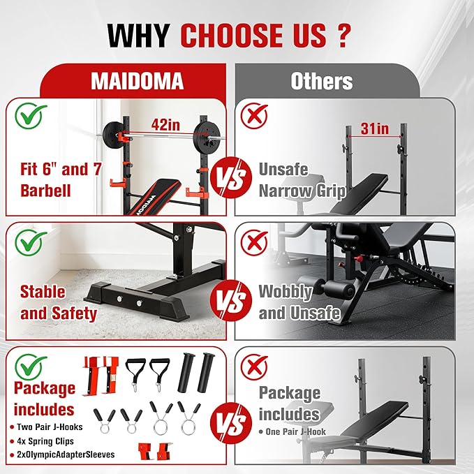 Foldable 1500LBS 8 IN 1 Olympic Weight Bench Set with Squat Rack, Leg Extension/Curl & Preacher Curl, Adjustable Bench Press Set with Safety Bar Catches for Home Gym Full Body Workout