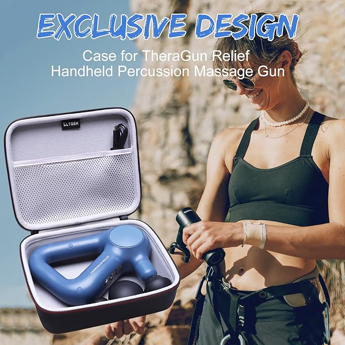 LTGEM Massage Case Compatible with TheraGun Relief Handheld Percussion Massage Gun/Neck/Back/Leg/Shoulder Massage Gun - Travel Protective Carrying Storage Bag, Black + Gray(Case Only)
