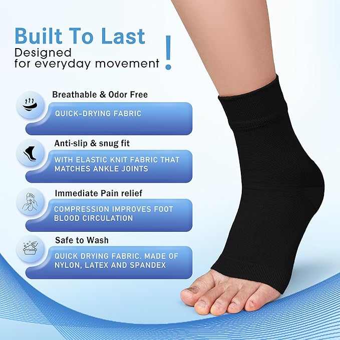 ACTINPUT 2 Pack Ankle Brace Compression Sleeve 8-15 mmHg Open Toe Сompression Socks Women&Men for Swelling,Plantar Fasciitis,Sprain Black XXL