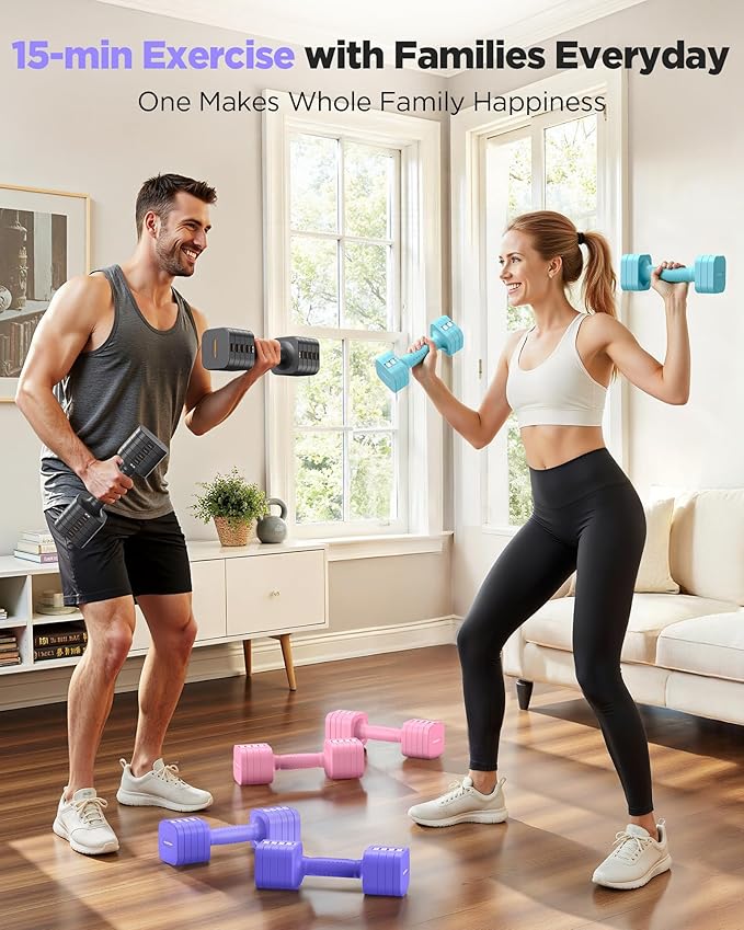 FEIERDUN 5-in-1 Adjustable Dumbbell Set of 2, 12LBS/20LBS Hand Weights for Women, Men, 1s-Adjust Dual-Stable Dumbbell Set for Women Home Gym & Outdoor