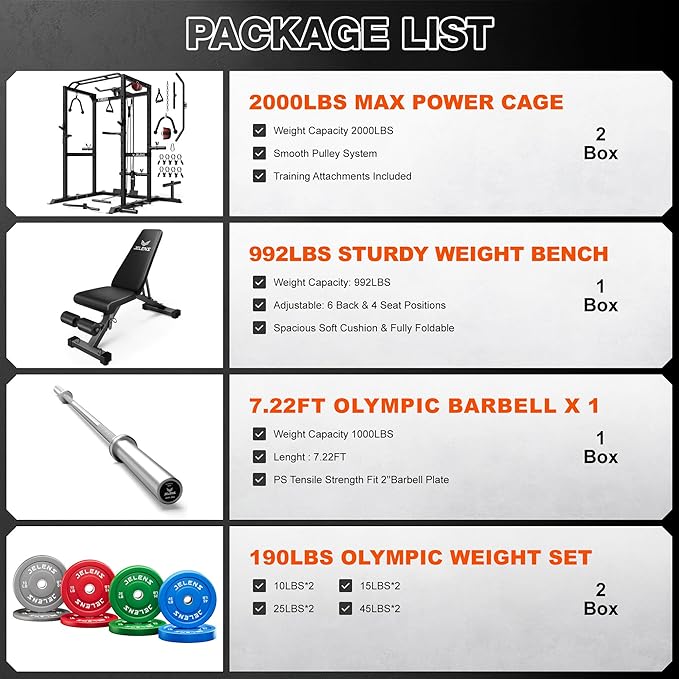 JELENS S21 Power Cage, Multi-Function Power Rack with Adjustable Cable Crossover System, 2000LBS Squat Rack for Home Gym with More Training Attachments