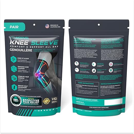 Modvel 2 Pack Knee Brace for Women & Men - Knee Support for Walking, Knee Compression Sleeves for Pain Relief, Knee Sleeves for Women, Knee Sleeves for Men, Knee Brace for Sports, Workouts & Arthritis