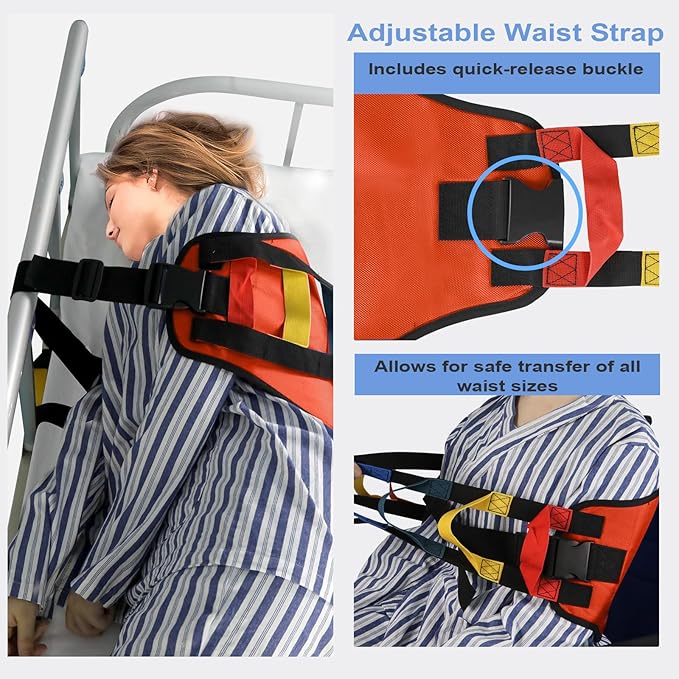 Transfer Sling Transfer Belt for Seniors, Widened Back Curve Design Transfer Belt for Movement, Transfer Boards for Bedridden Patient, Back Lift Belt for Patient Care (Orange)