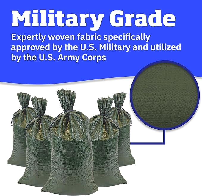 DURASACK Heavy Duty Sand Bags with Tie Strings Empty Woven Polypropylene Sand-Bags for Flood Control with 1600 Hours of UV Protection, 50 lbs Capacity, 14x26 inches, Green, 18000 Count