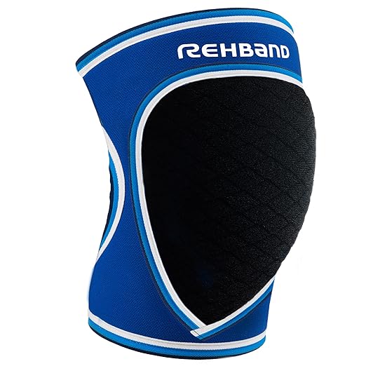Rehband Knee Pads for Volleyball, Handball & Indoor Sports, Neoprene Knee Sleeve Protector, Comfortable & Snug Fit, Shock-absorbing Sports Knee Pads Unisex, Colour:Blue, Size:Large