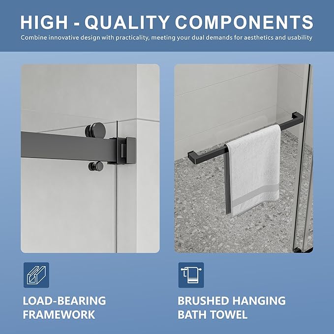 56-60" W x 72" H Frameless Shower Door, Double Sliding Glass Shower Door with 5/16" (8mm) Clear SGCC Tempered, Roller Disc System, 304 Stainless Steel (Matte Black, 56-60" W*72" H)