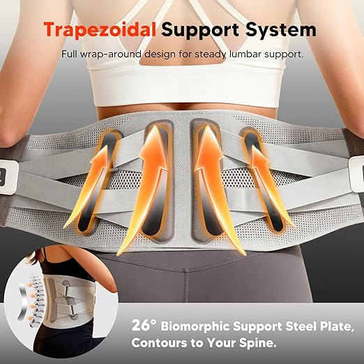 arboleaf Heated Lumbar Brace Back Support Belt with Heat Pad & Dual Support for Lower Back Pain - Adjustable for Men, Women, Work & Home Use Size L (Waist 32"-36")