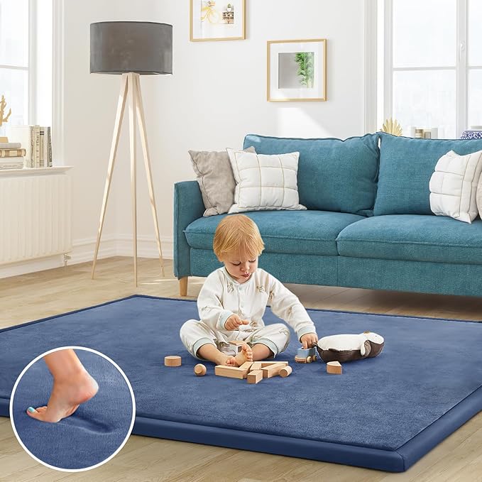 Baby Play Mat for Floor Nursery Rug Muscle Mat Area Rug Playroom Rug 71"x79" Playpen Mat Memory Foam 1.3" Thick Crawling Mat for Babies,Toddlers, Infants, Kids,Sapphire Blue