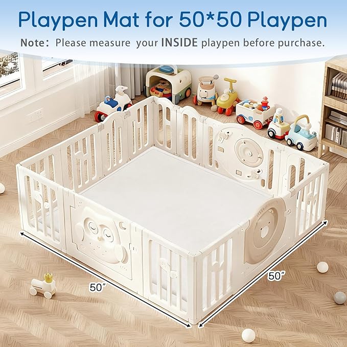 Baby Play Mat for Floor Nursery Rug Muscle Mat Area Rug Playroom Rug 50"x50" Playpen Mat Memory Foam 1.3" Thick Crawling Mat For Babies,Toddlers, Infants, Kids,Cream