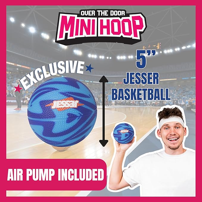 Jesser Basketball Hoop with Balls | Fun Indoor Game for All Ages 6+, Gift for Kids, Children, Teens & Families, Bedroom & Playroom | Toy for Boys & Girls (Ceiling Hoop or Over The Door)