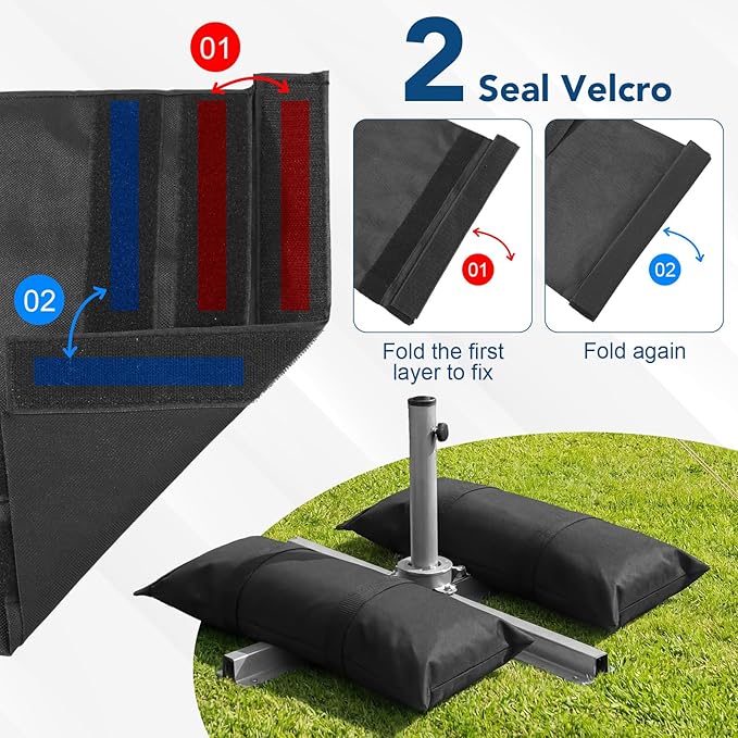 200 LBS Umbrella Base Weights Sandbags, 4 Packs Fillable Sand Bags for Weight, Weatherproof Heavy Duty Sandbags for Umbrella Base, Weight Bags for Cantilever, Patio Umbrella, Poolside Accessories