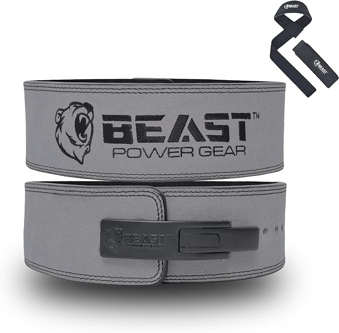 Beast Power Gear Weight Lifting Belt Lever Buckle 10MM 13MM Thick & 4 Inches Free Strap Weightlifting, Powerlifting, Deadlifts, Squats Men Women
