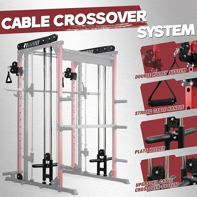RitFit M1 Pro Smith Machine with Cable Crossover System, Multi-Function Squat Rack Power Cage for Home Gym, Power Rack and Packages