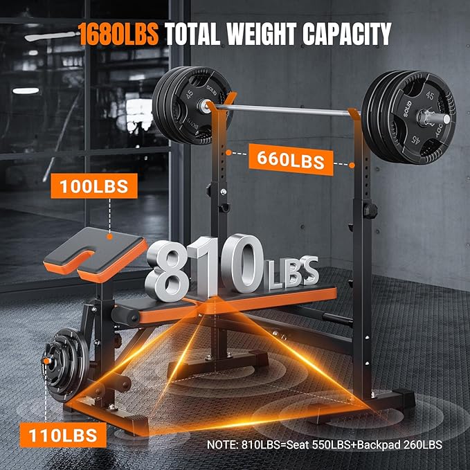 YOLEO 6 in 1 Space Saving Weight Bench with Rack, Fast Folding & Adjustable Workout Bench, Bench Press Rack/Leg Extension/Preacher Curl/Sit Up(1-Step Folding & Easy Assembly)