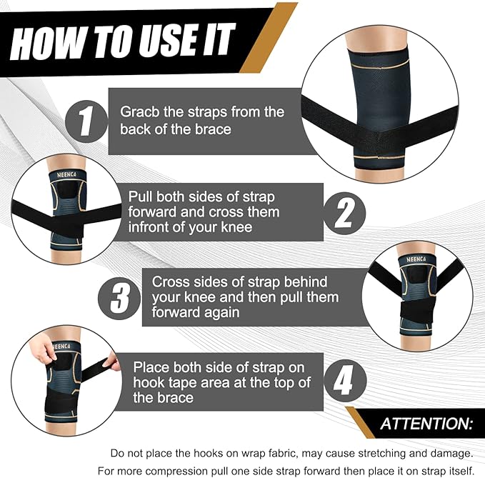 NEENCA Knee Braces for Knee Pain- 2 Pack Knee Sleeves for Pain Relief Set, Knee Compression Sleeves with Adjustable Straps for Best Fit, for Sports, Runner, Meniscus Tear, ACL, Arthritis, Joint Pain..