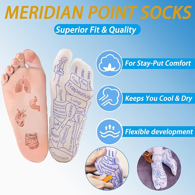 Acupressure Reflexology Socks with Trigger Point Massage Tool,Reflexology Socks Set,Foot Relief and Acupressure Reflexology Foot Massage Socks, White