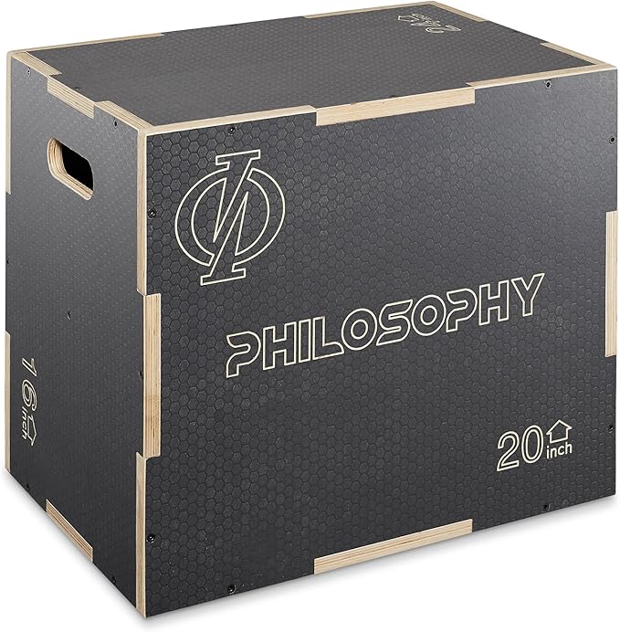 Philosophy Gym 3-in-1 Non-Slip Wooden Plyo Box, Wood Plyometric Jump Box Platform for Home Gym, HIIT, Step-Ups, and Strength Training