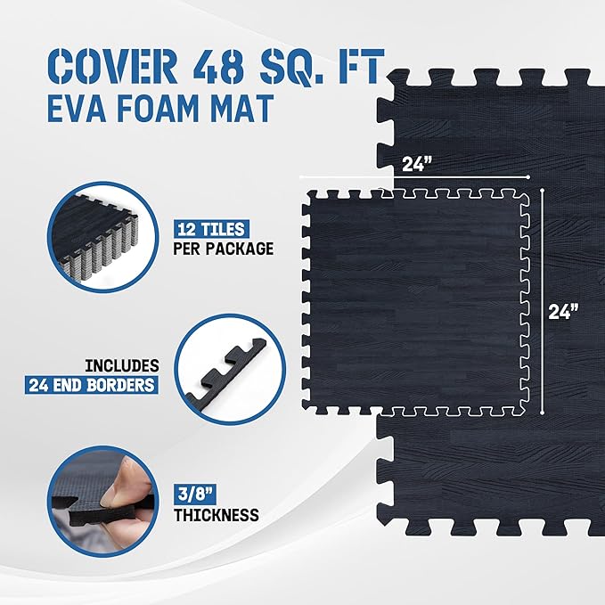 Yes4All EVA Interlocking Mats, Puzzle Floor Tiles, Foam Floor Padding with Border for Furniture, Home Space, Living Room, Garage