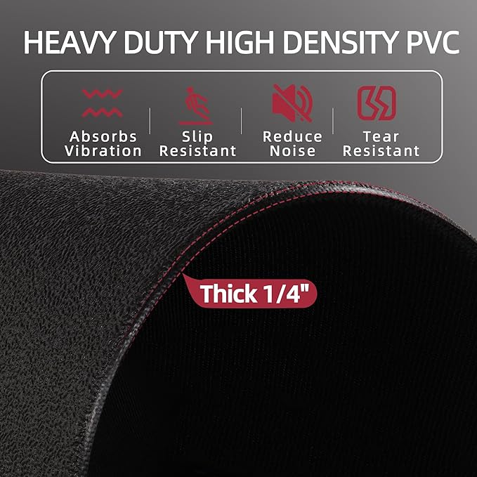 Fitvids High Density 1/4-Inch Thick Gym Equipment Mat, Non-Slip Floor Protection for Heavy Exercise, Treadmill and Bike Mat in Multiple Sizes