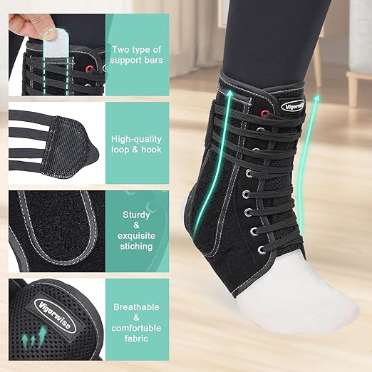 Lace up Ankle Brace for Women Men, Quick Adjustment Ankle Brace with Metal and Plastic Side Stabilizers, 1Pcs Foot Support for Sprained Left Right, M