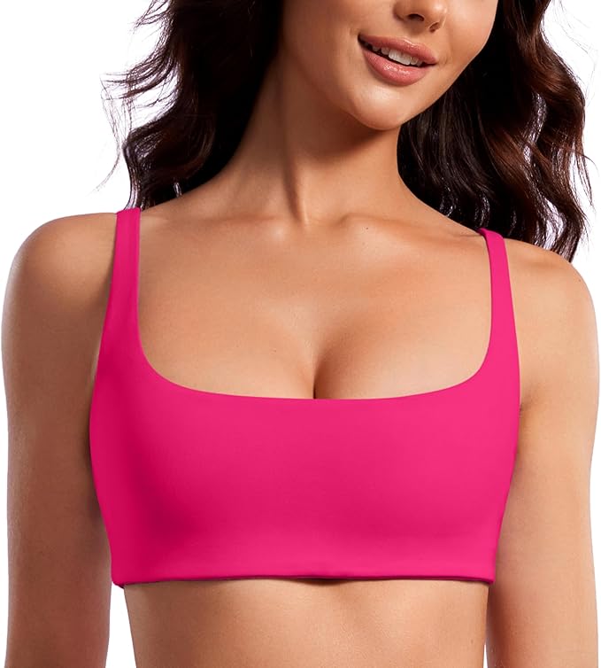 CRZ YOGA Butterluxe Square Neck Spaghetti Strap Sports Bras for Women - Low Coverage Yoga Wireless Padded Cami Crop Top
