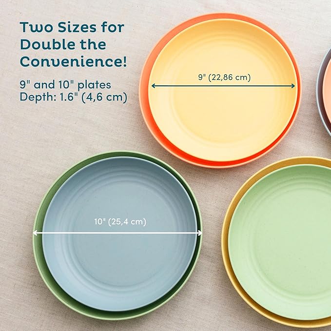 Nook Theory 8-Pack Reusable Wheat Straw Plates Set - Non Toxic and Non Plastic Dinner Plates for Kids and Adults, Lightweight Unbreakable Plate, Microwave Safe and Dishwasher Safe (Coral 9")