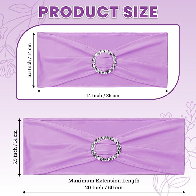 MDS Pack of 125 Spandex Chair Sashes Bow Universal fits Elastic Stretch Chair Bands Ties with Buckle for Wedding Party Banquet Events Decoration Spandex Slider Sashes Bow - Light Purple