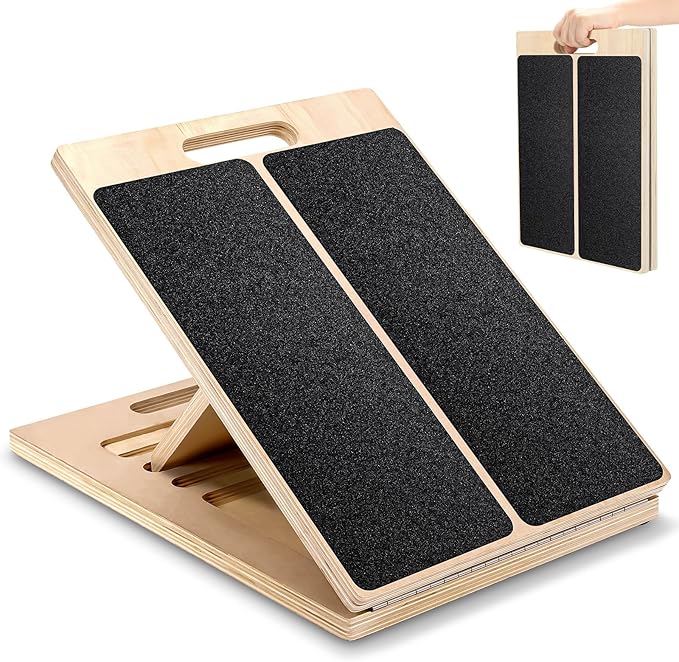 Wooden Slant Board for Calf Stretching – Adjustable Incline Board for Squats, Ankle & Achilles Stretch, Physical Therapy Foot Stretcher, Non-Slip Wedge for Knees Over Toes, Balance & Mobility Training