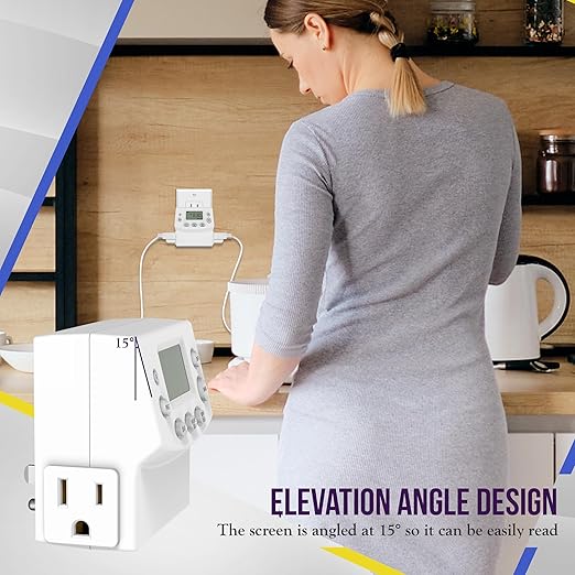 ENERLITES Heavy Duty Programmable Digital Plug-in Timer for Electrical Outlets, Timer Outlet for Lights, Lamps, Grounded Outlet, 7 Day Random, 120V 15A 1200W, HET07, White, 1 Pack