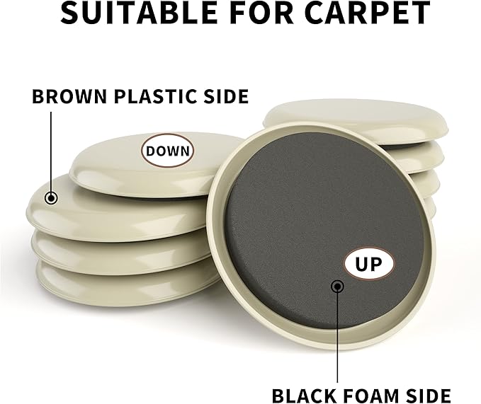Yelanon Furniture Sliders, 8 pcs-4 3/4” Round Beige Furniture Sliders for Carpet, Furniture Pads Heavy Duty Furniture Movers Sliders, Reusable Furniture Moving Pads, Floor Protectors for Carpet