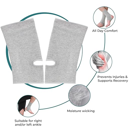 NeoTech Care Ankle Support Sleeve - Open Heel, Light, Elastic & Breathable Knitted Fabric - Medium Compression - For Men, Women, Kids - Right or Left Foot (Gray Color, Size M, 1 Pair)