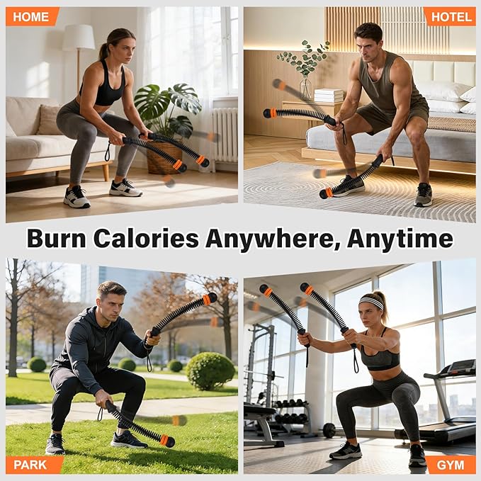 Weighted Ropeless Battle Ropes Adjustable Weight - Portable Cordless Battle Ropes for Home Gym with Workout Poster, Strength Building, HIIT & Low-Impact Cardio Training for Men & Women (Black/Orange)