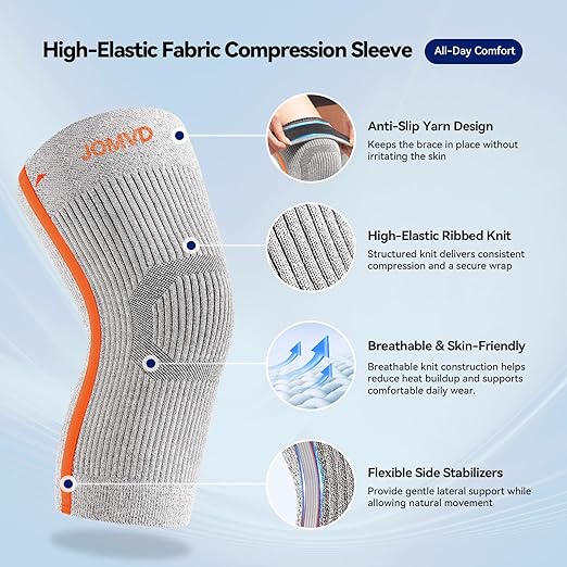 JOMVD Knee Compression Sleeve for Men & Women – Knee Brace for Knee Pain, Arthritis, ACL & Meniscus Tear, Circulation, Breathable Knee Support for Swelling Relief, Injury Recovery & Daily Comfort,Medium,1 Pack