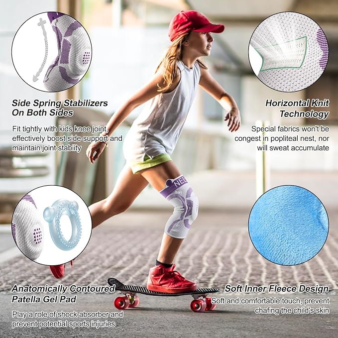 NEENCA Kids Knee Brace Sleeve, Youth Knee Compression Sleeve for Children - Boys & Girls. Child Knee Support with Patella Gel Pad & Side Stabilizers for Knee Pain, Sports, Outdoor - FSA/HSA Approved