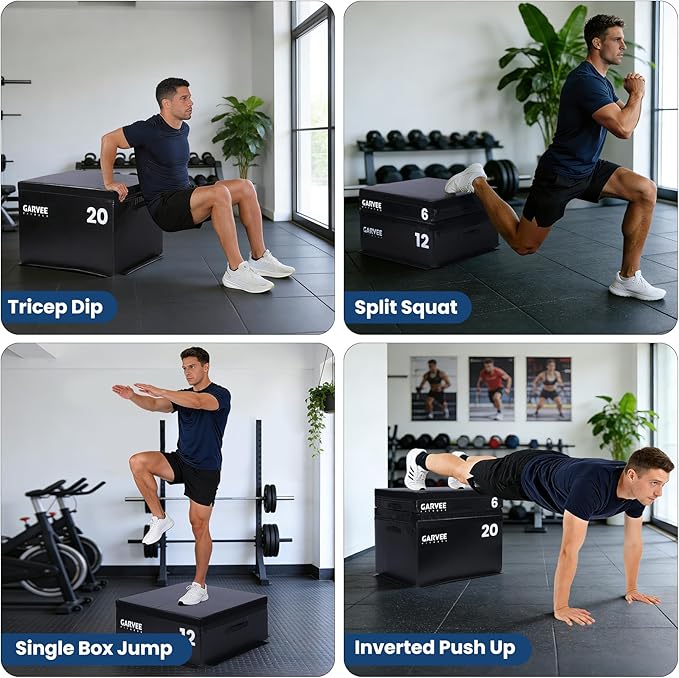 Stackable Plyo Box 6/12/20 Inch, Adjustable Plyometric Jump Box, Soft Foam Step Up Boxes for Home Gym Workouts, Soft Plyo Box for Professional Strength, HIIT, Step-Ups, and Training