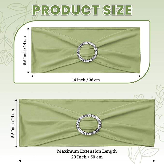 MDS Pack of 200 Spandex Chair Sashes Bow Universal fits Elastic Stretch Chair Bands Ties with Buckle for Wedding Party Banquet Events Decoration Spandex Slider Sashes Bow - Sage Green