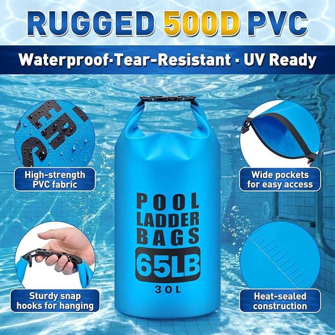 2 Pack 30L/65LB Pool Step Weights Sand Bags – Waterproof 500D PVC Ladder Weights, Pool Sand Stair Weights for Above Ground and in-Ground Pool Steps