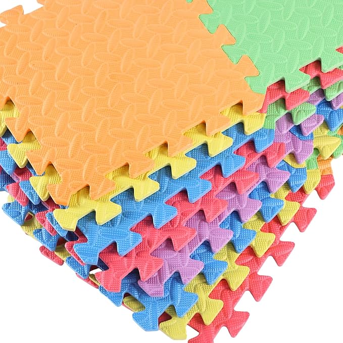 Shihanee Foam Floor Tiles Foam Floor Mats Play Mats Bulk with Borders Interlocking for Bedroom Gym Nursery(11.8 x 11.8 Inch,Colorful)