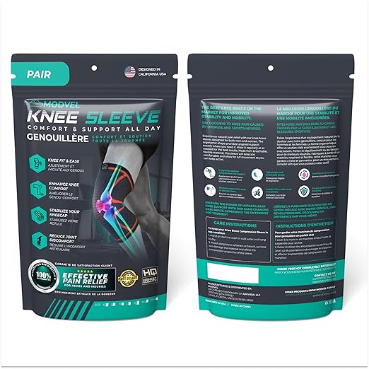 Modvel Compression Knee Brace for Women & Men, 2-Pack Knee Brace for Running Knee Pain, Knee Support Compression Sleeve, Workout Sports Knee Braces for Meniscus Tear, ACL & Arthritis Pain Relief