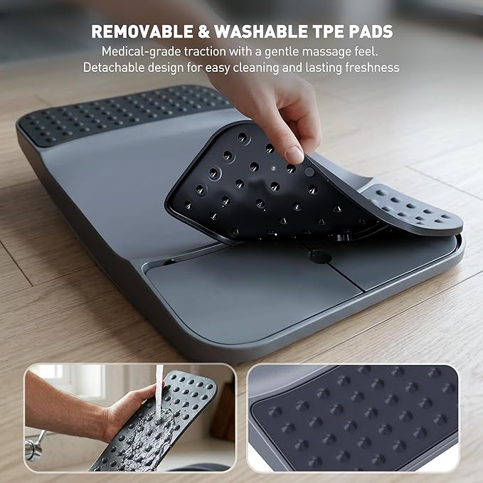 Standing Desk Balance Board - Resilient Flexible Core Wiggle Board for Active Standing - Lateral Tilt Exercise Board for Office Work with Washable TPE Massage Pads - 220 lbs, Gray
