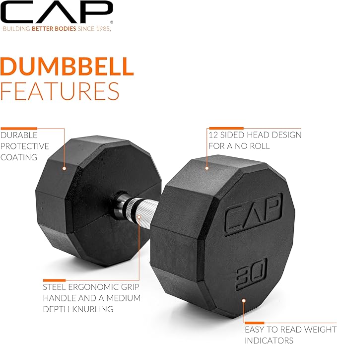 CAP Barbell Coated Hex Dumbbell Weight - Single | 10-120 lbs | Multiple Options