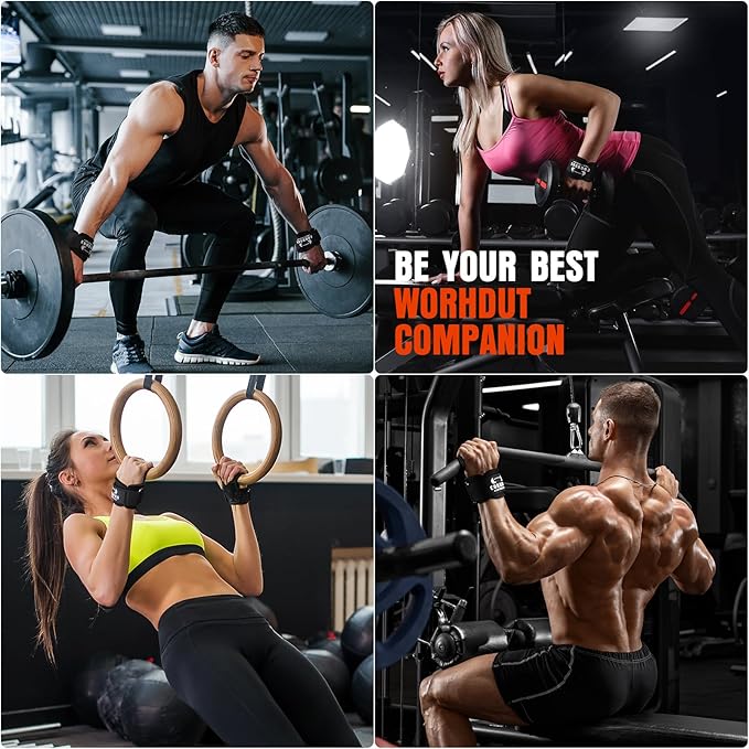 Weight Lifting Wrist Straps, Gym Straps Weight Lifting for Deadlift and Powerlifting, Double Layer Leather Wrist Wraps with Padded Cushion Wrist Loop, Weightlifting Grips for Men and Women